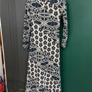 Zara Black and Cream Geometric Long Sleeve Dress